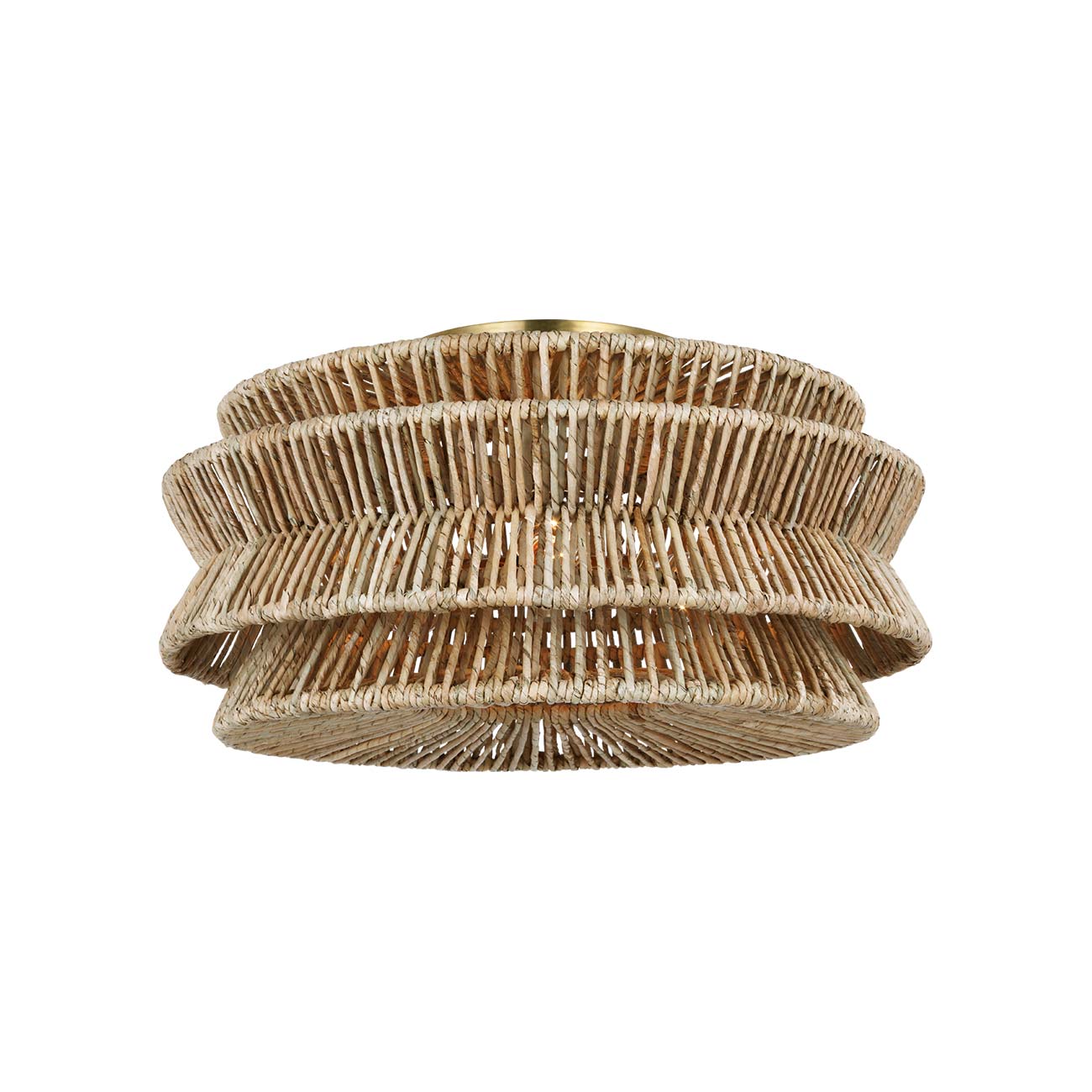Antigua LED Semi Flush Ceiling Light in Antique-Burnished Brass and Natural Abaca (X-Large).