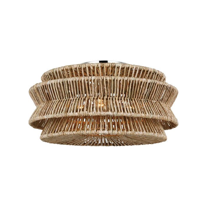 Antigua LED Semi Flush Ceiling Light in Polished Nickel and Natural Abaca (X-Large).