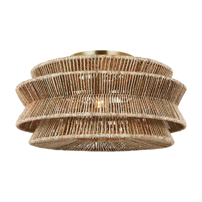 Antigua LED Semi Flush Ceiling Light in Antique-Burnished Brass and Natural Abaca (Grande).