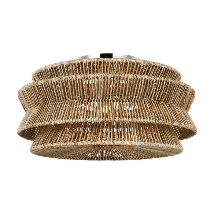 Antigua LED Semi Flush Ceiling Light in Polished Nickel and Natural Abaca (Grande).