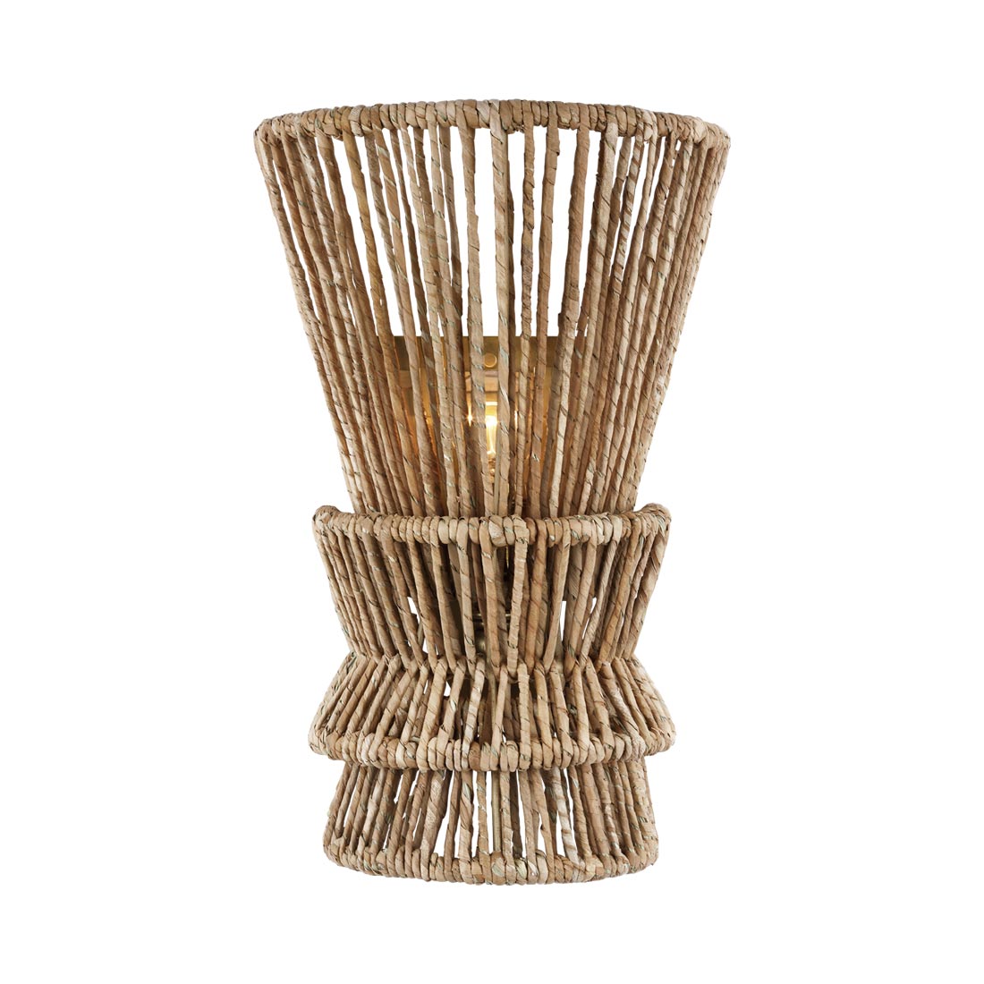 Antigua LED Wall Light in Antique-Burnished Brass and Natural Abaca.