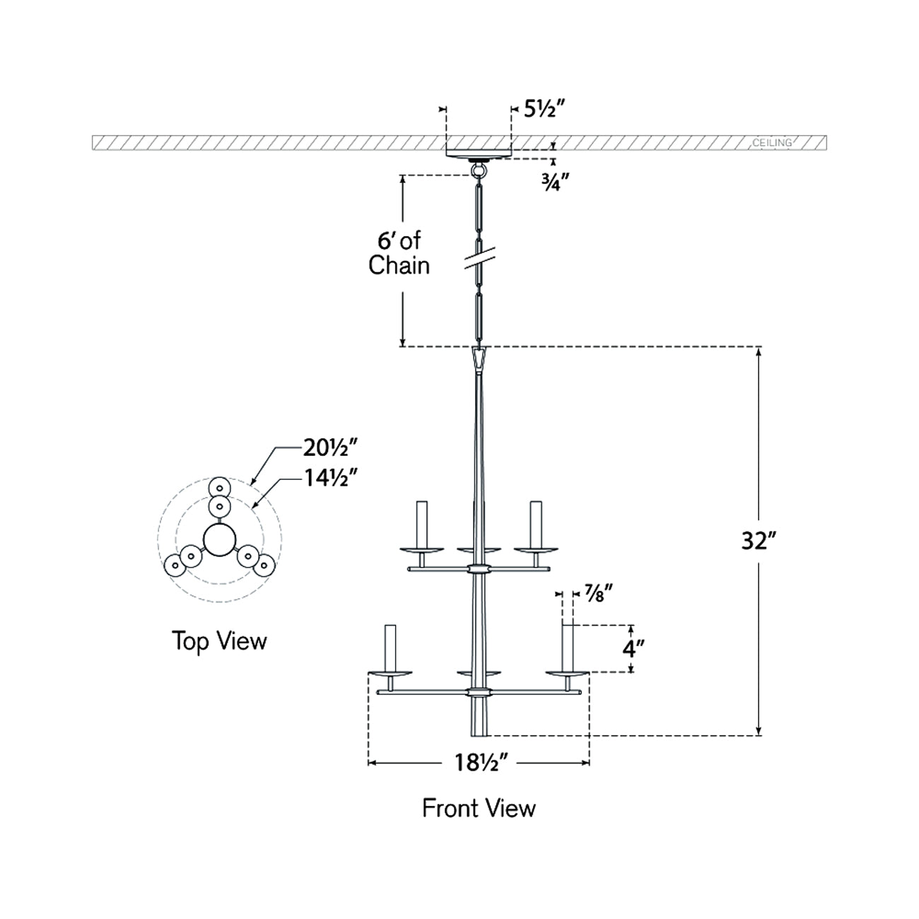 Arnav LED Chandelier - line drawing.