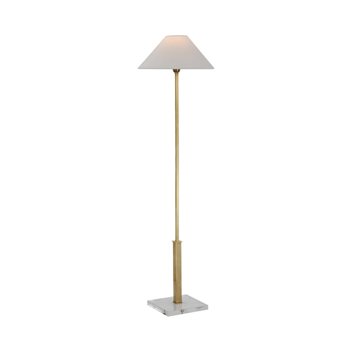 Asher LED Floor Lamp in Hand-Rubbed Antique Brass and Crystal.