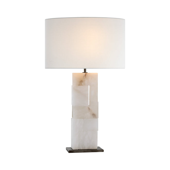 Ashlar LED Table Lamp in Alabaster and Bronze (Large).