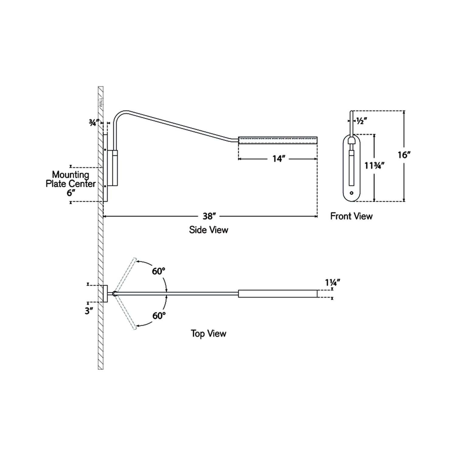 Austin Articulating LED Wall Light - line drawing.