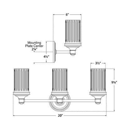 Ava Vanity Wall Light - line drawing.