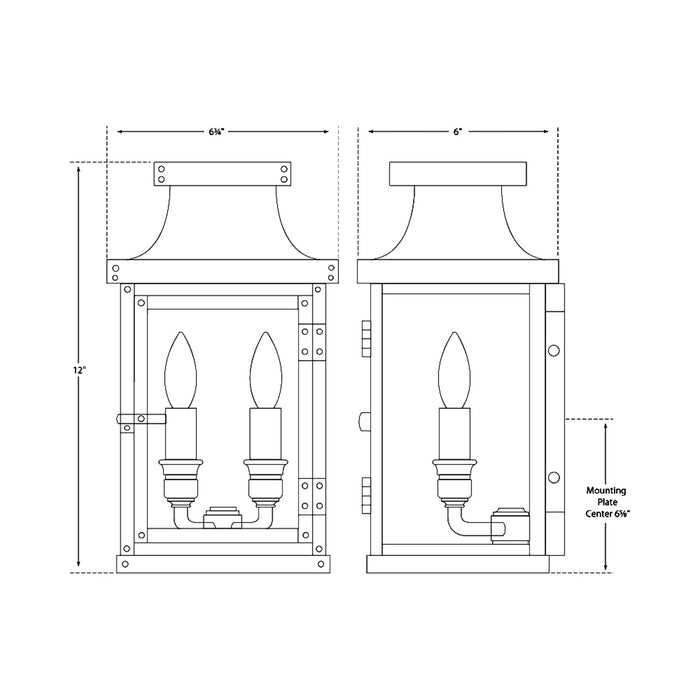 Bedford Outdoor Wall Light - line drawing.