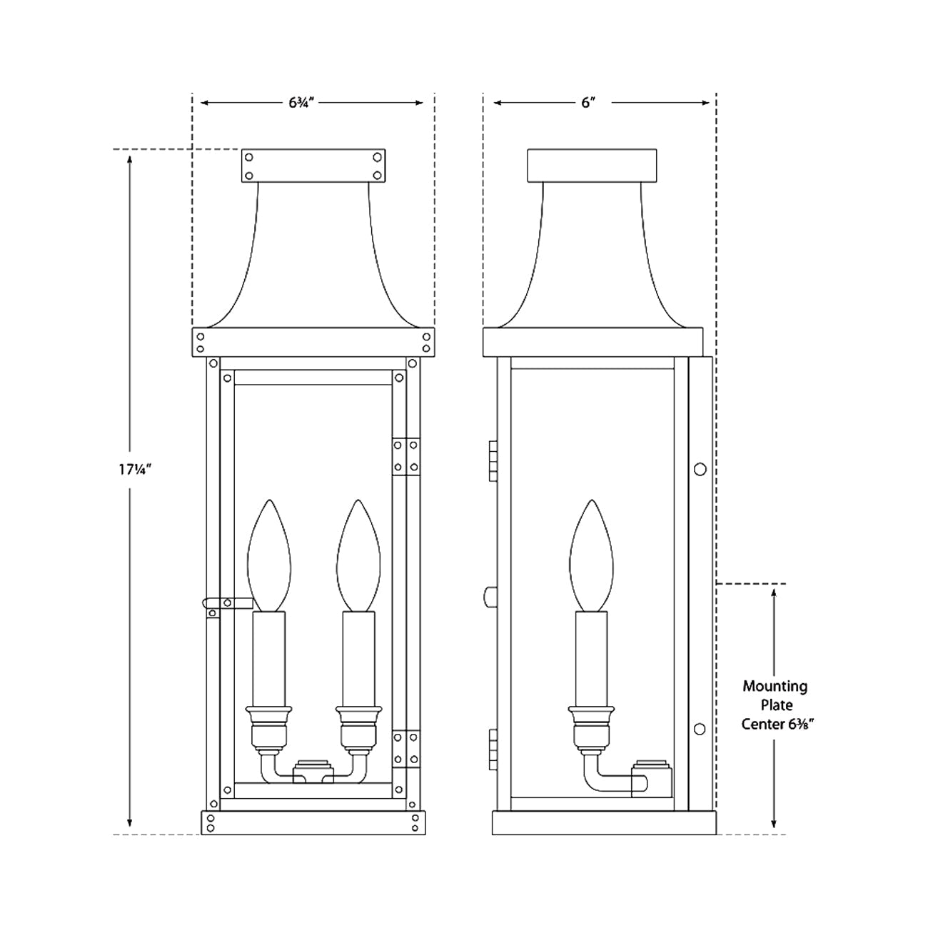 Bedford Outdoor Wall Light - line drawing.