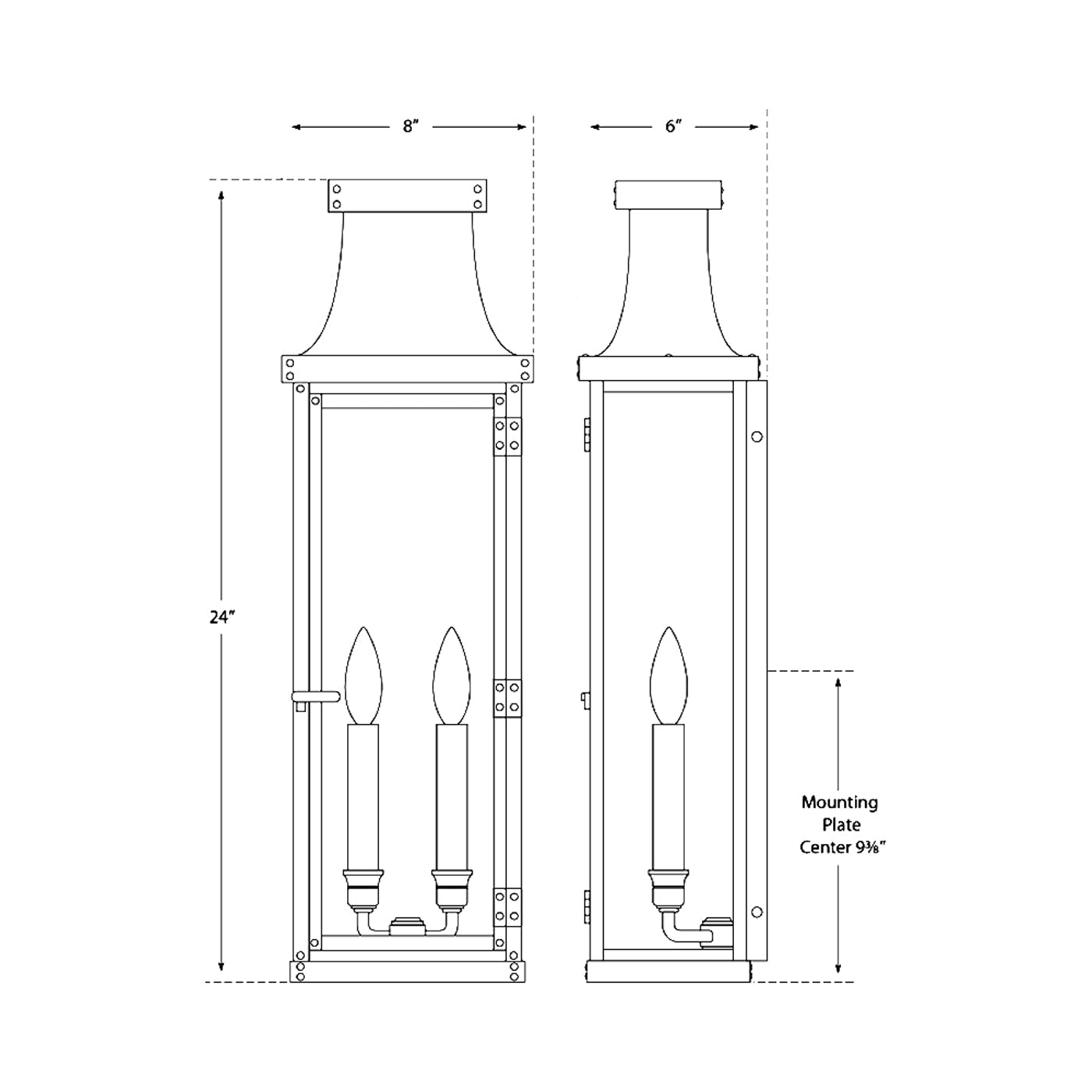 Bedford Outdoor Wall Light - line drawing.