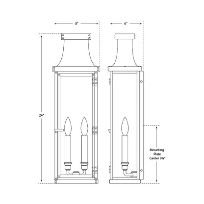 Bedford Outdoor Wall Light - line drawing.