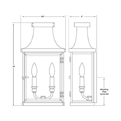 Bedford Outdoor Wall Light - line drawing.