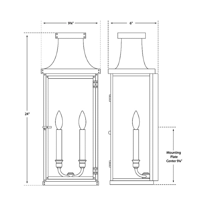 Bedford Outdoor Wall Light - line drawing.