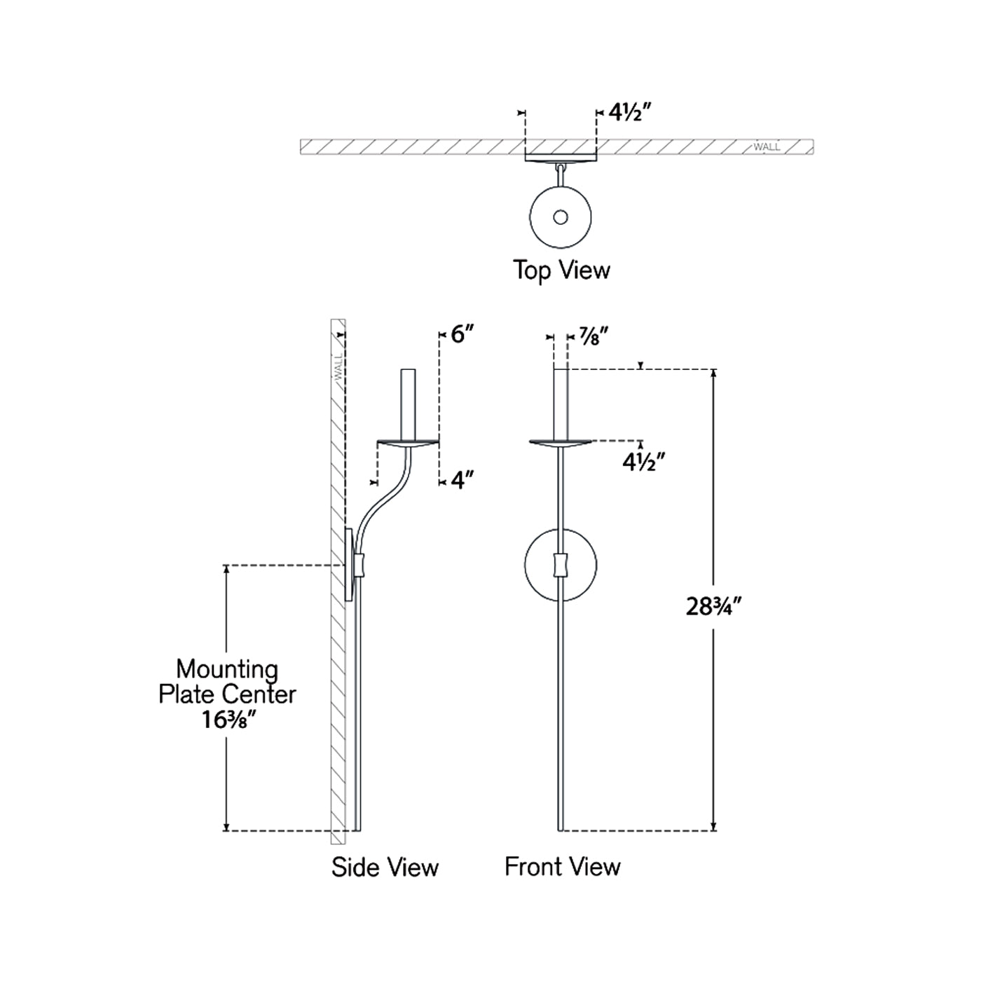 Belfair Tail LED Wall Light - line drawing.