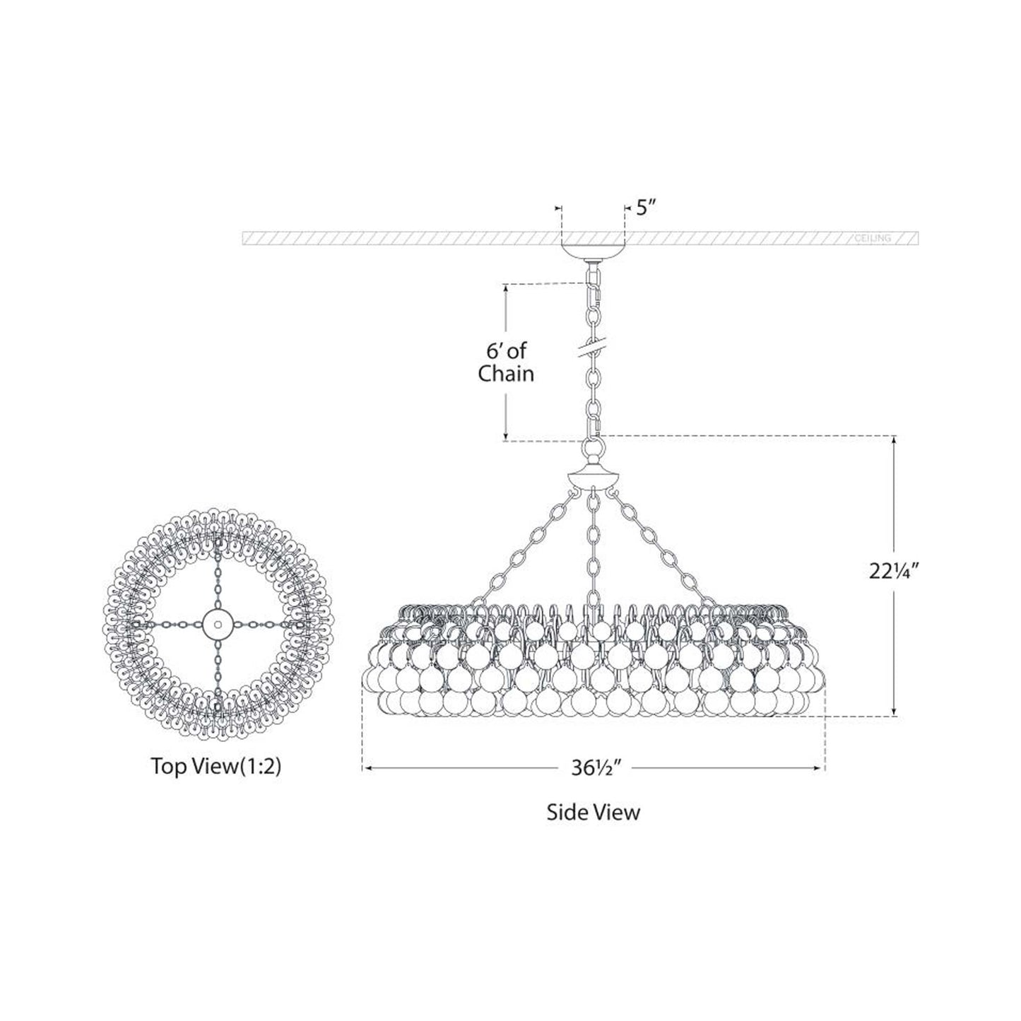 Bellvale LED Chandelier - line drawing.