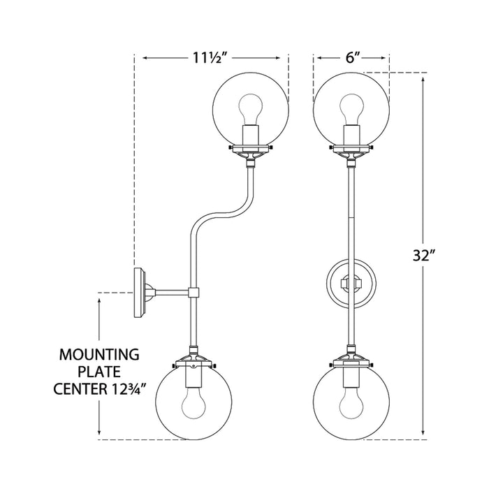Bistro Bath Double Wall Light - line drawing.