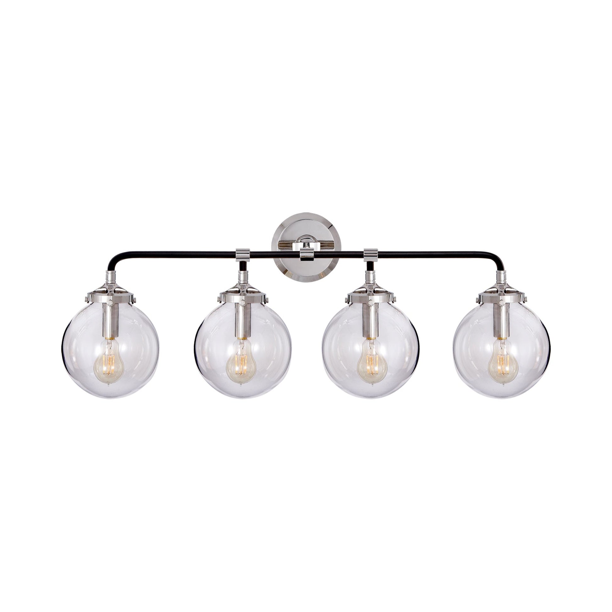 Bistro Bath Vanity Light in Polished Nickel and Black (4-Light).