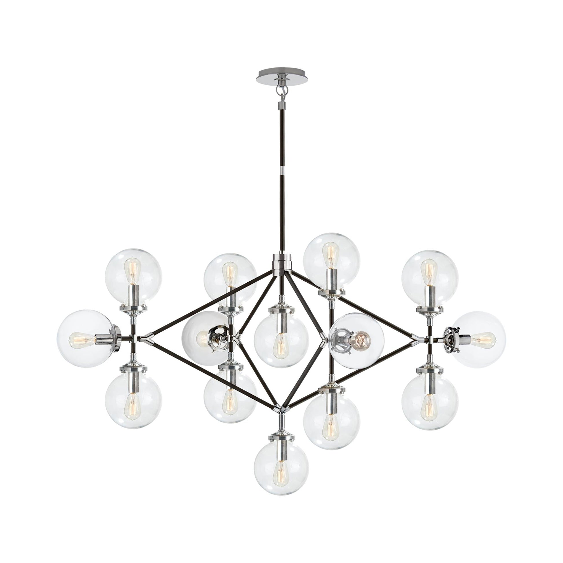 Bistro Chandelier in Polished Nickel and Black.