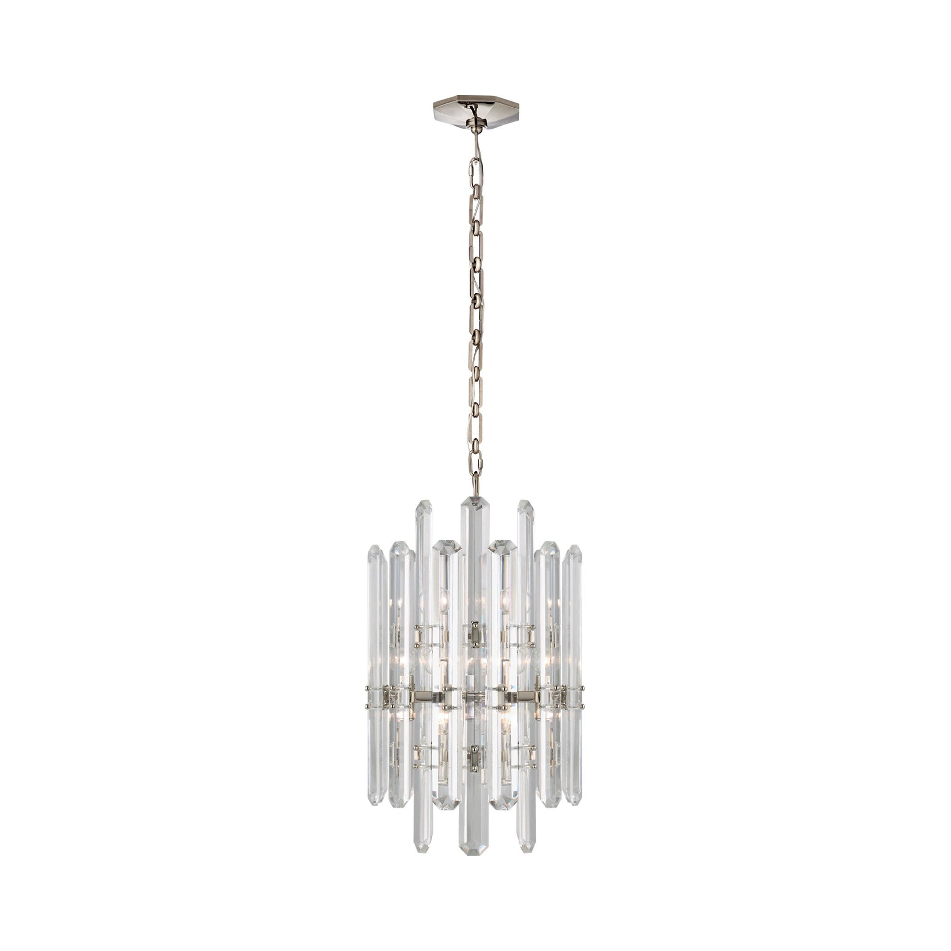 Bonnington Tall Chandelier in Polished Nickel/Crystal.