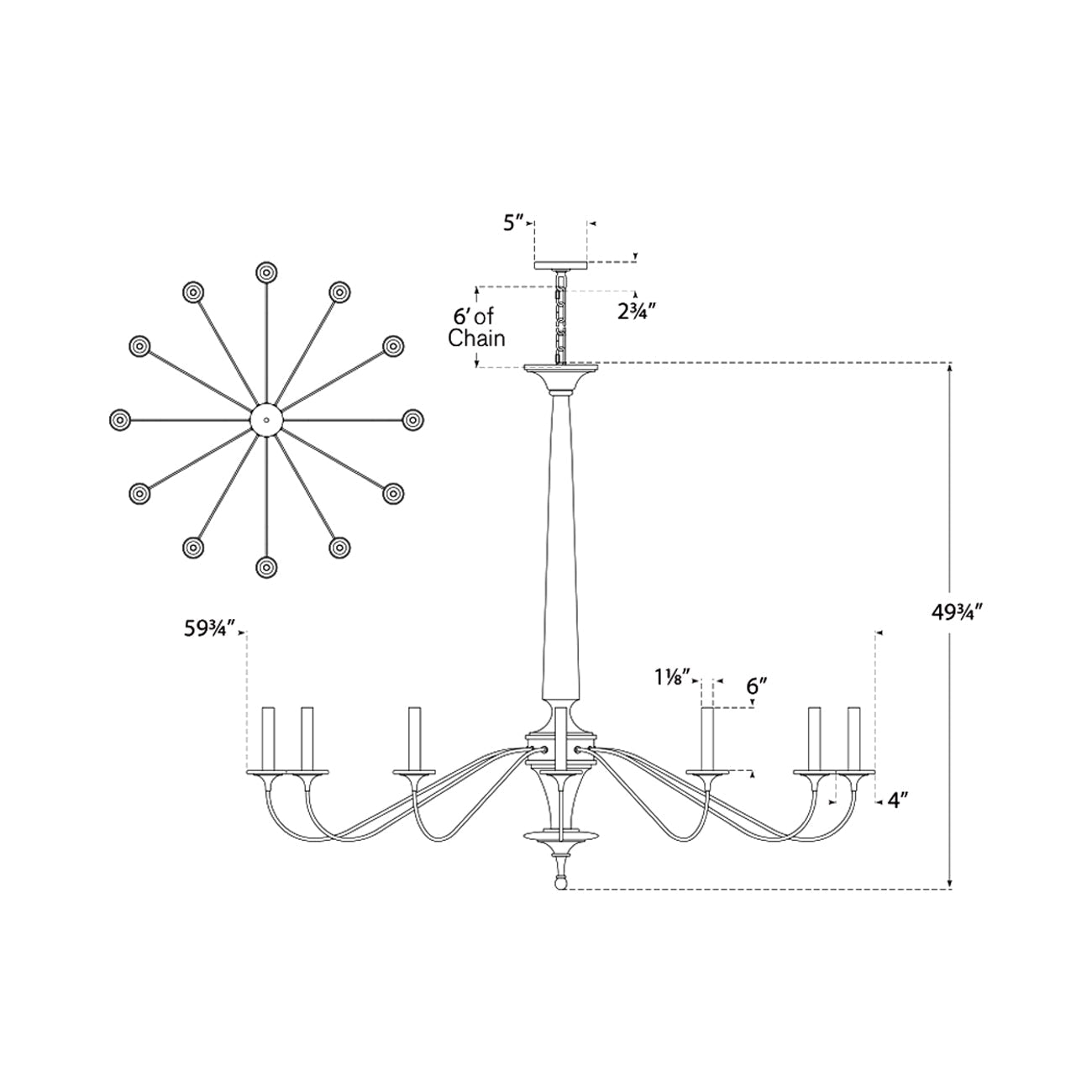 Bordeaux Grande Chandelier - line drawing.