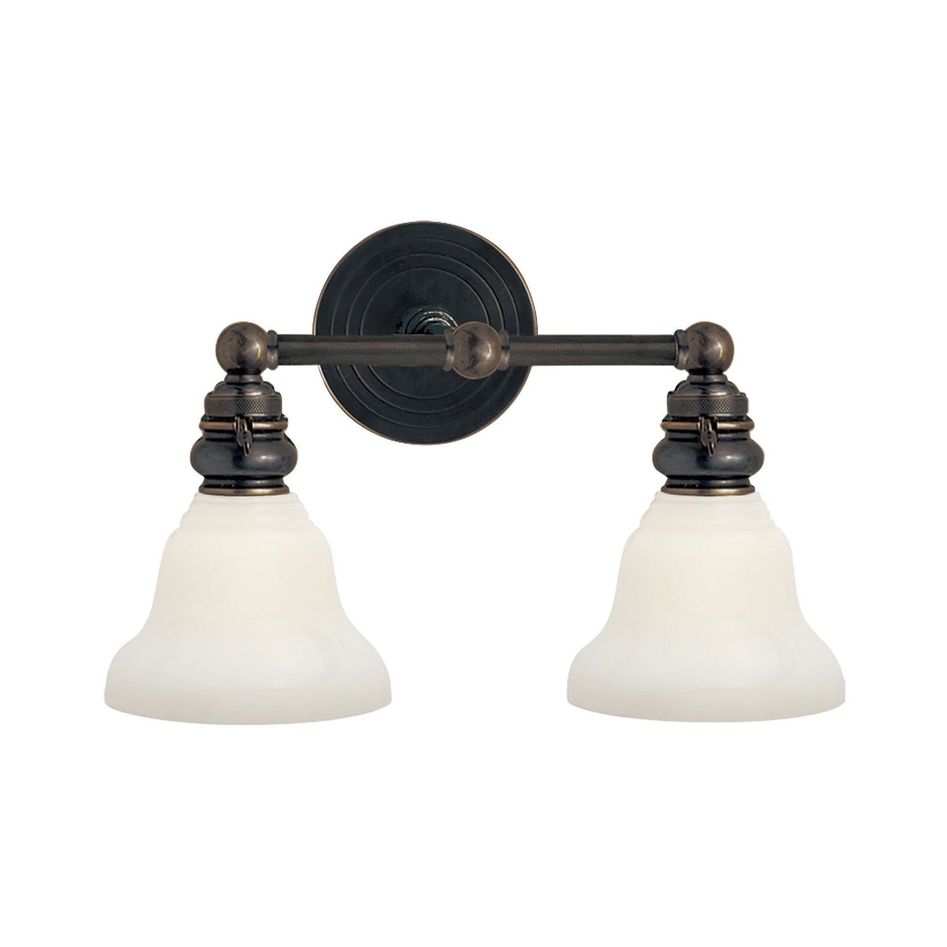 Boston Double Arm Wall Light in Bronze/White Glass Desk Shade (2-Light).