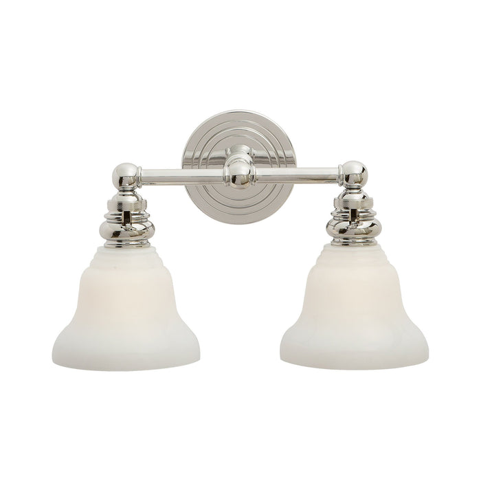 Boston Double Wall Light in Polished Nickel/White Glass Desk Shade (2-Light).