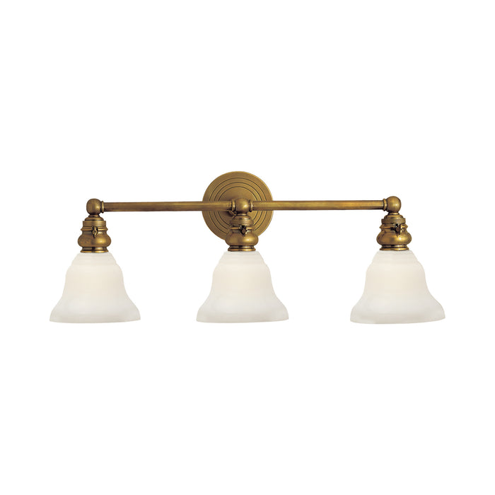 Boston Double Wall Light in Hand-Rubbed Antique Brass/White Glass Desk Shade (3-Light).