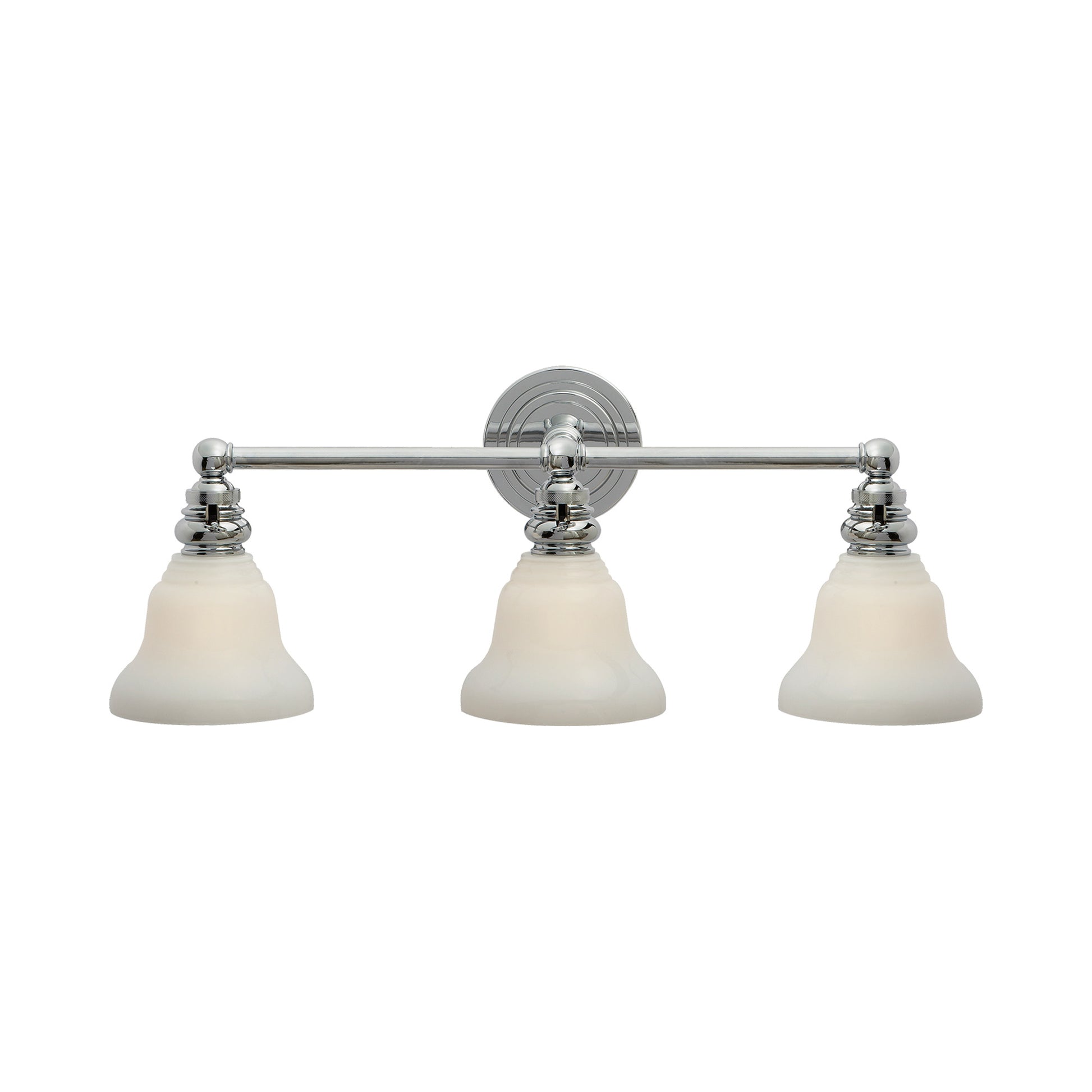 Boston Double Arm Wall Light in Polished Nickel/White Glass Desk Shade (3-Light).
