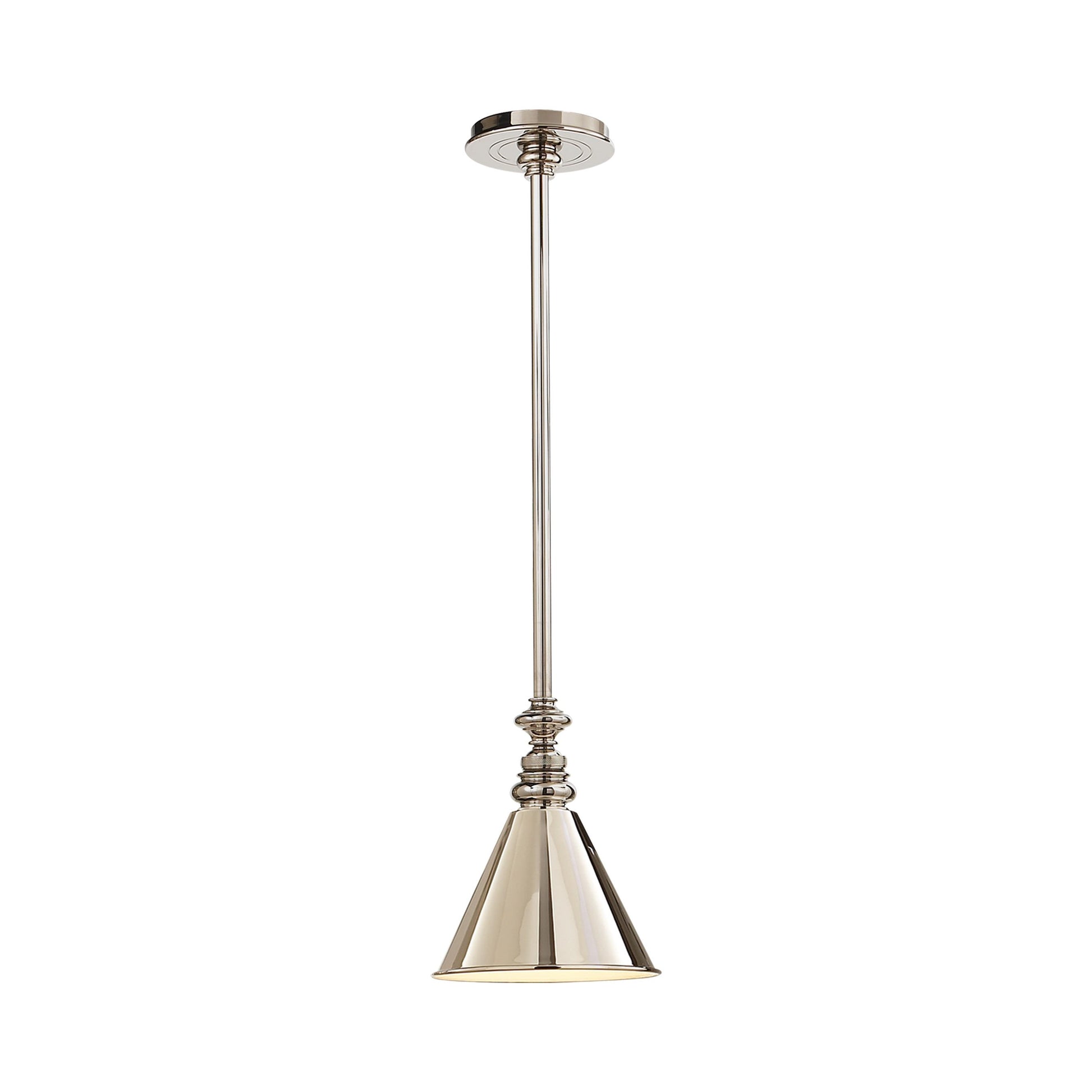 Boston Pendant Light in Polished Nickel/Polished Nickel Slant.