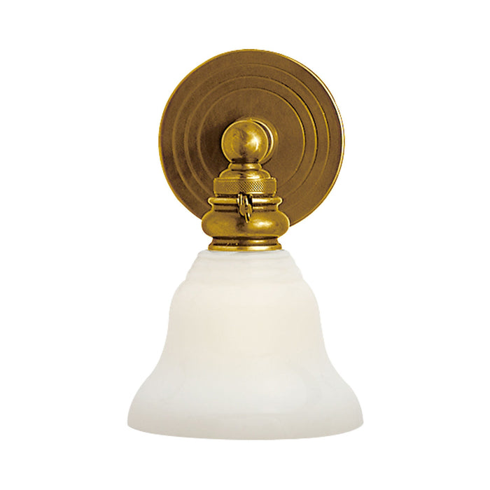 Boston Wall Light in Hand-Rubbed Antique Brass/White Glass Desk Shade.