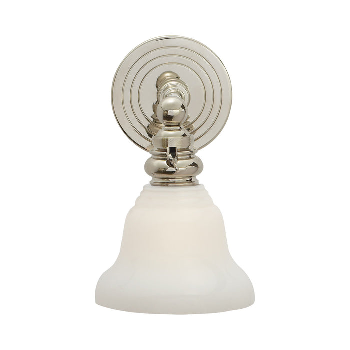 Boston Wall Light in Polished Nickel/White Glass Desk Shade.