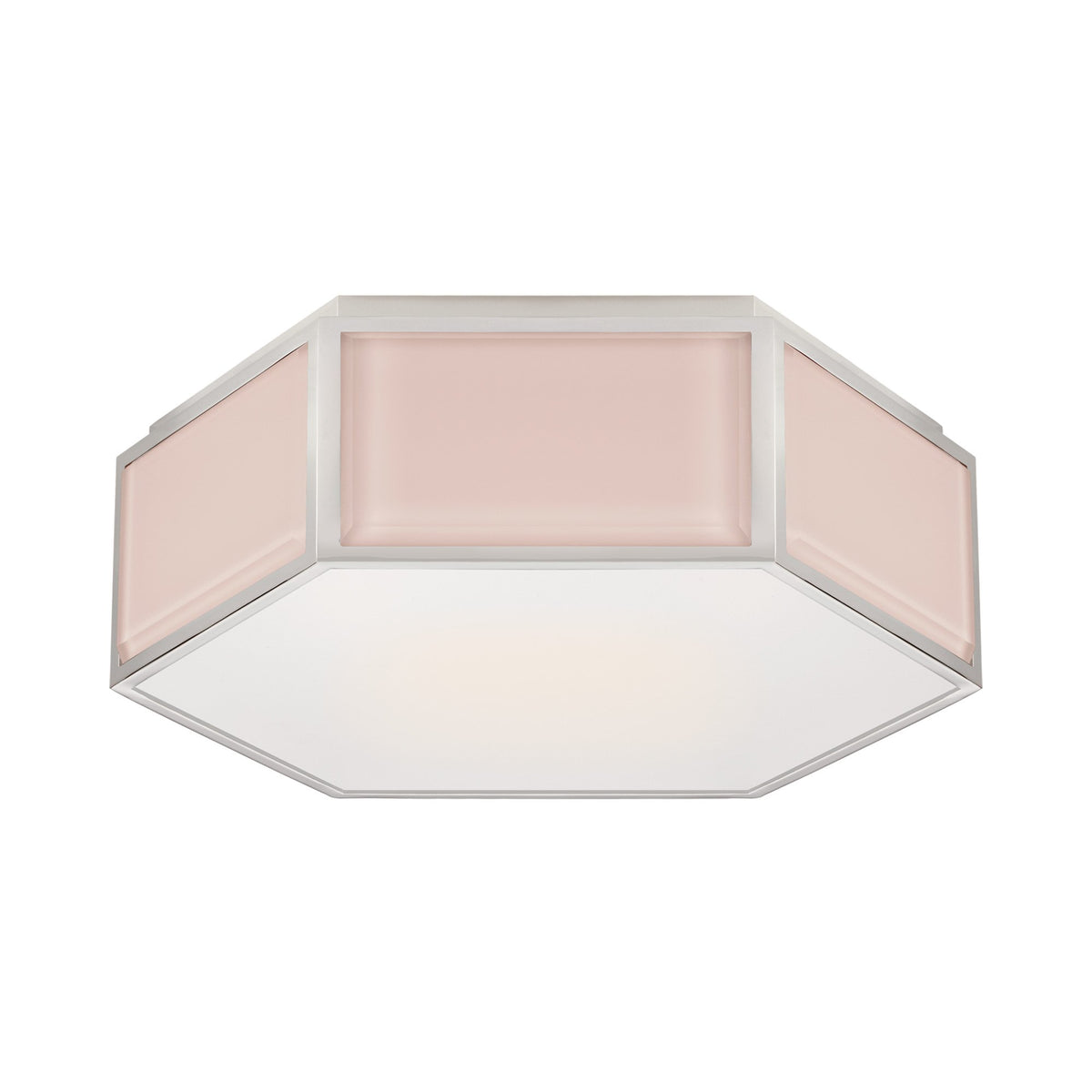 Bradford Flush Mount Ceiling Light in Blush/Polished Nickel.