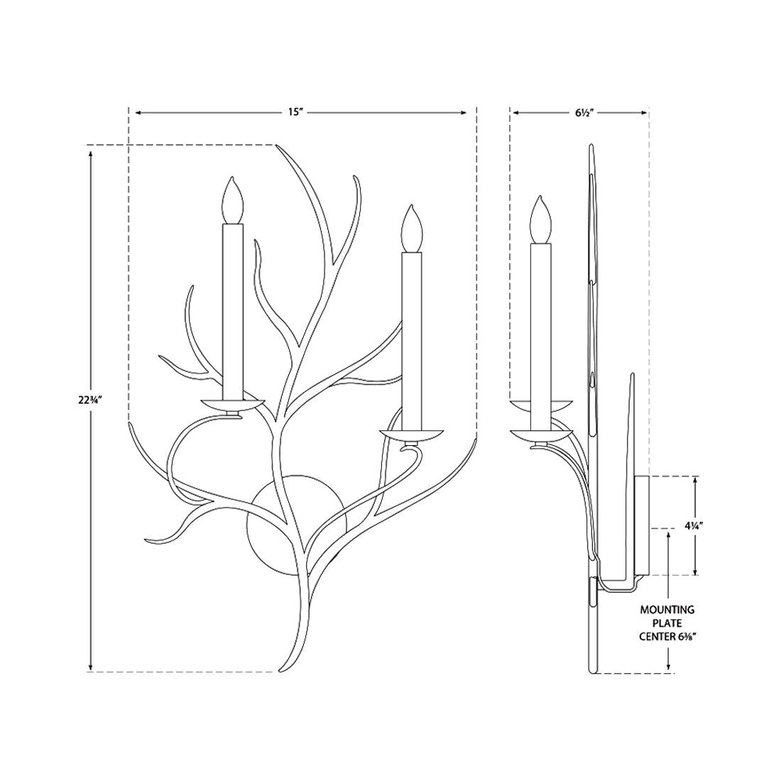 Branch Wall Light - line drawing.