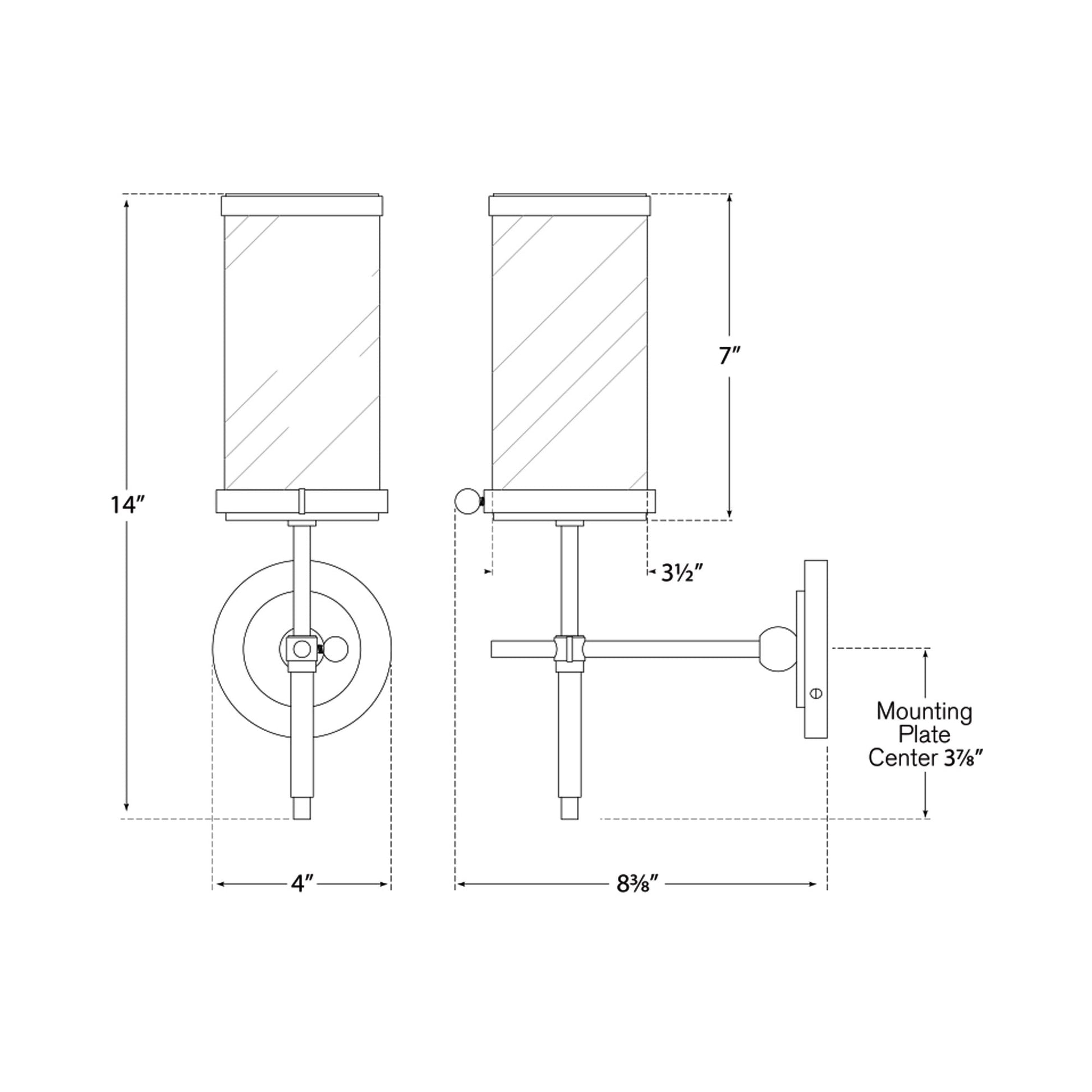 Bryant Bath Wall Light - line drawing.