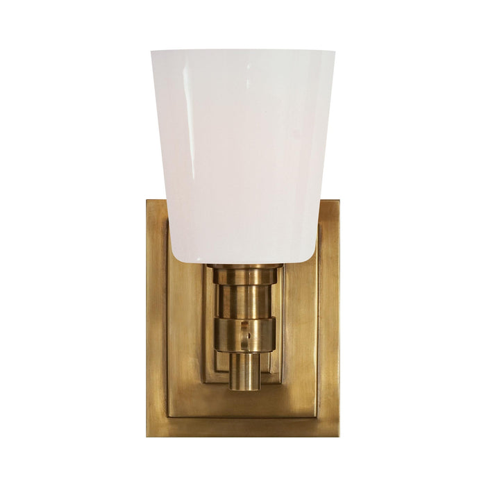 Bryant Single Bath Wall Light in Hand-Rubbed Antique Brass.