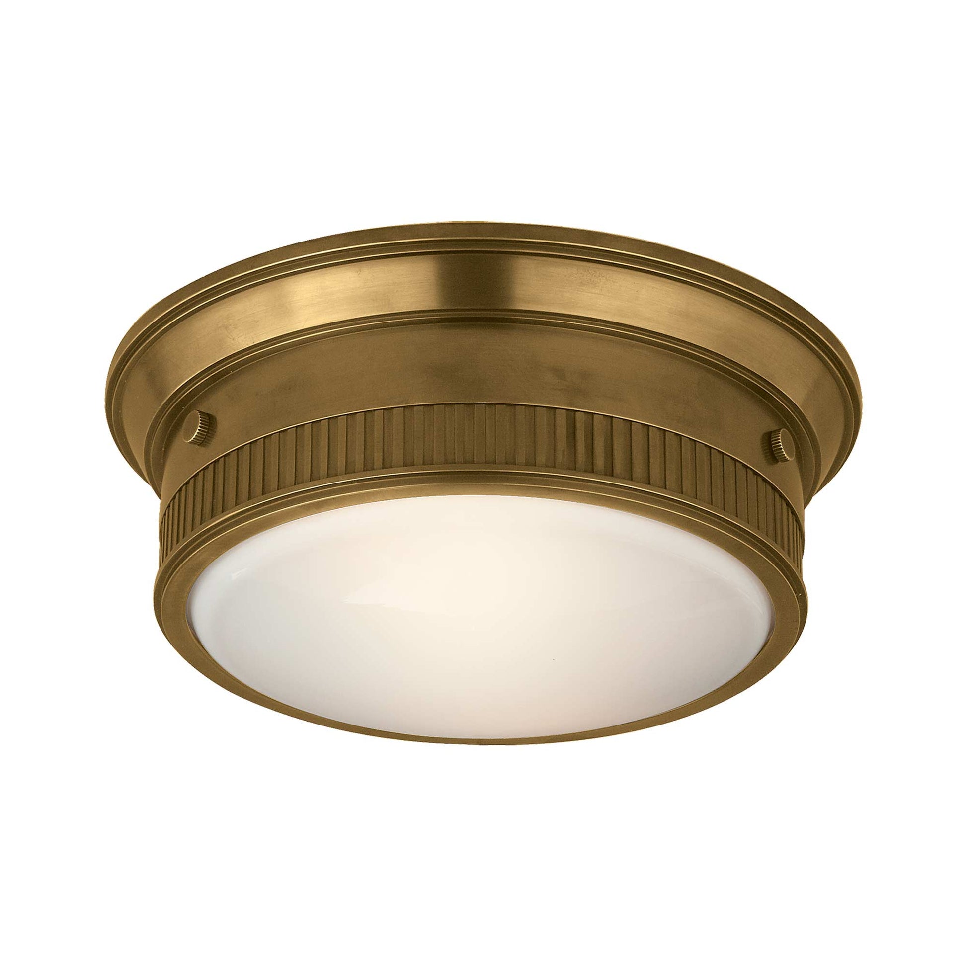 Calliope Flush Mount Ceiling Light in Hand-Rubbed Antique Brass.