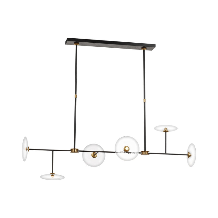 Calvino Linear LED Pendant Light in Aged Iron/Hand-Rubbed Antique Brass.