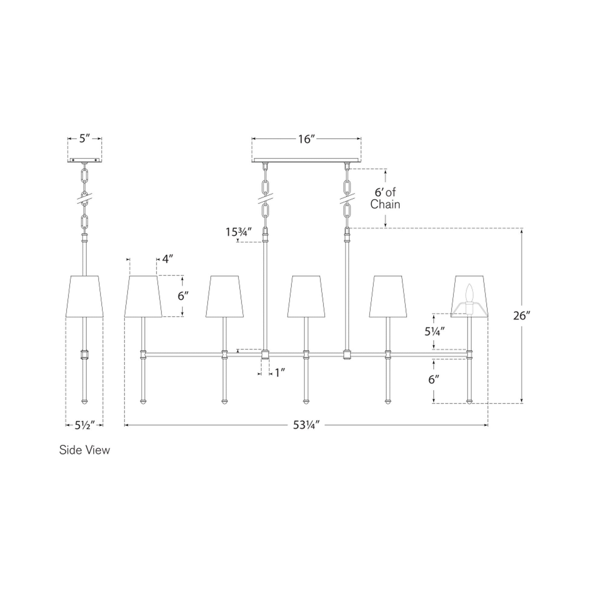 Camille Linear Pendant Light - line drawing.