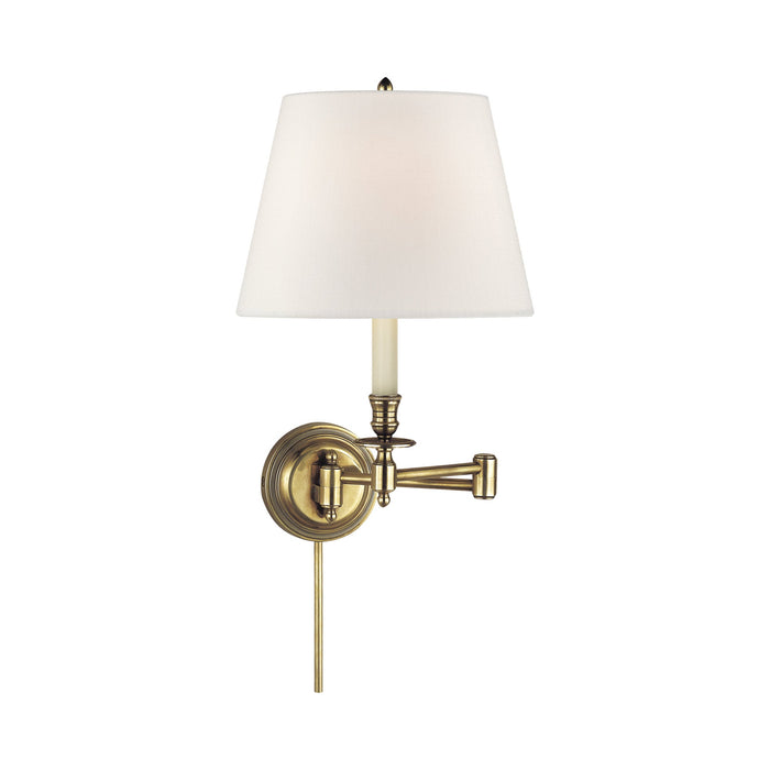 Candlestick Swing Arm Wall Light in Hand-Rubbed Antique Brass (Linen).