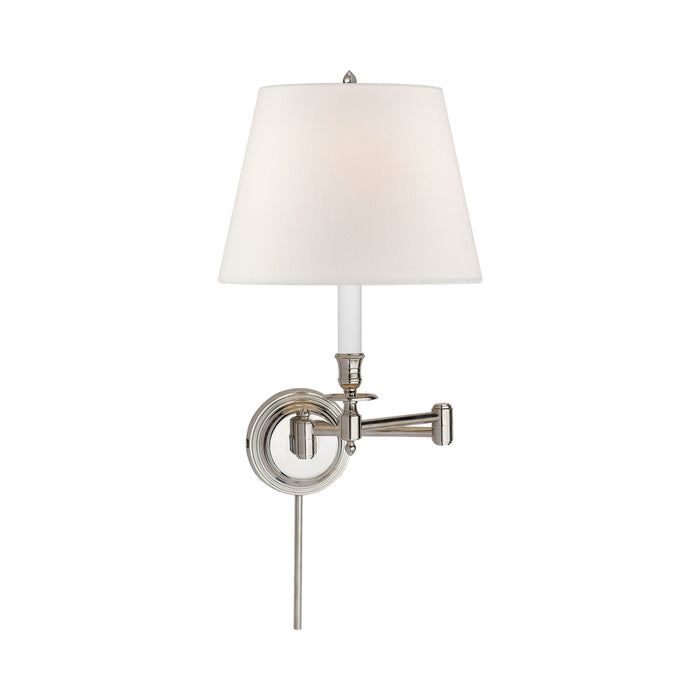 Candlestick Swing Arm Wall Light in Polished Nickel (Linen).