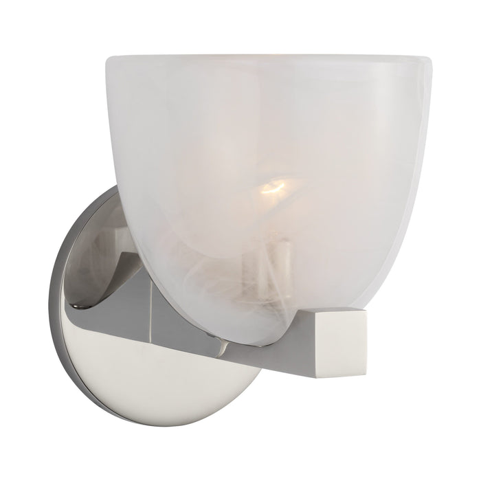 Carola LED Bath Wall Light in Polished Nickel/White Strie Glass.