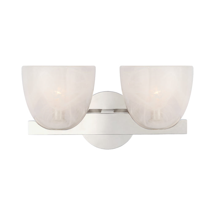 Carola LED Vanity Wall Light in Polished Nickel/White Strie Glass (2-Light).