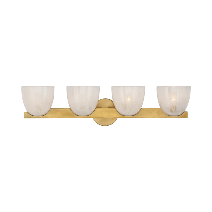 Carola LED Vanity Wall Light in Hand-Rubbed Antique Brass/White Strie Glass (4-Light).