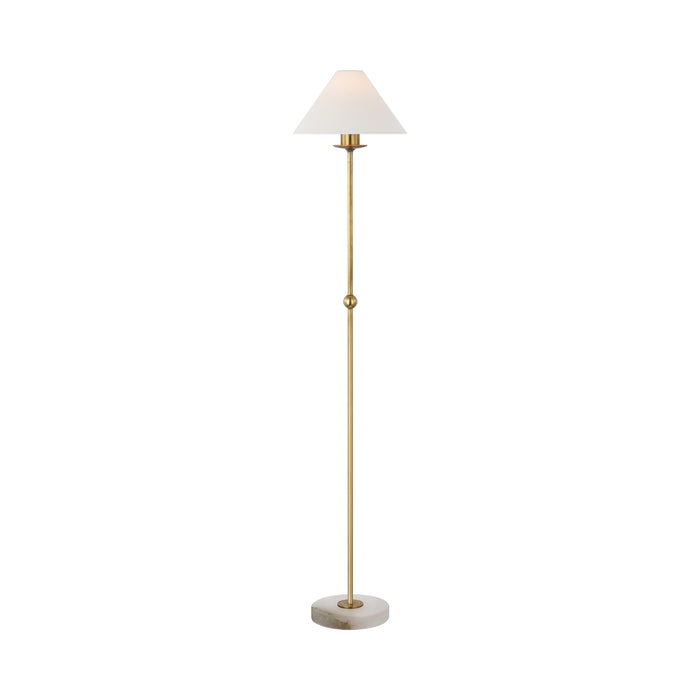 Caspian Accent LED Floor Lamp in Antique-Burnished Brass and Alabaster.