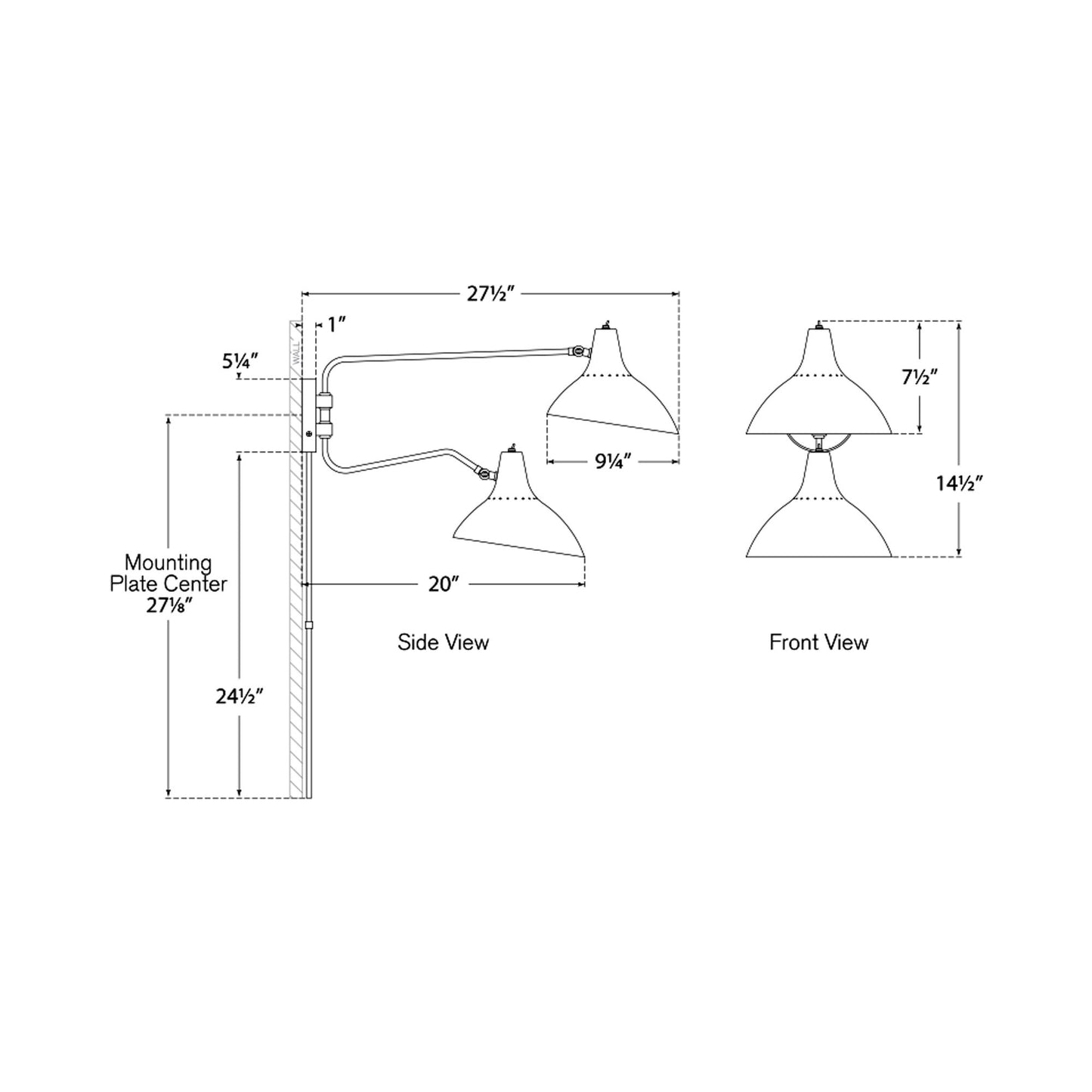 Charlton Double Wall Light - line drawing.