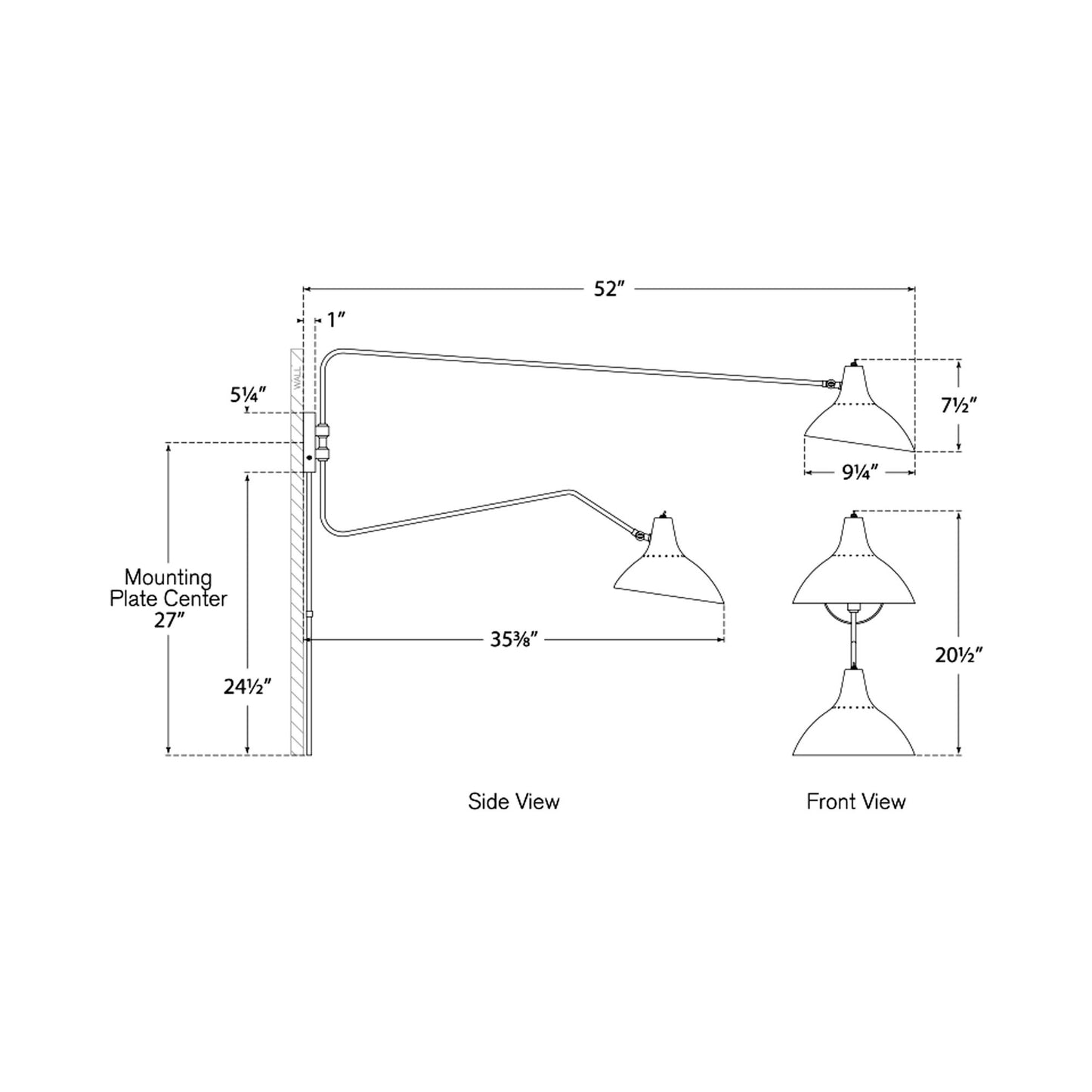 Charlton Double Wall Light - line drawing.