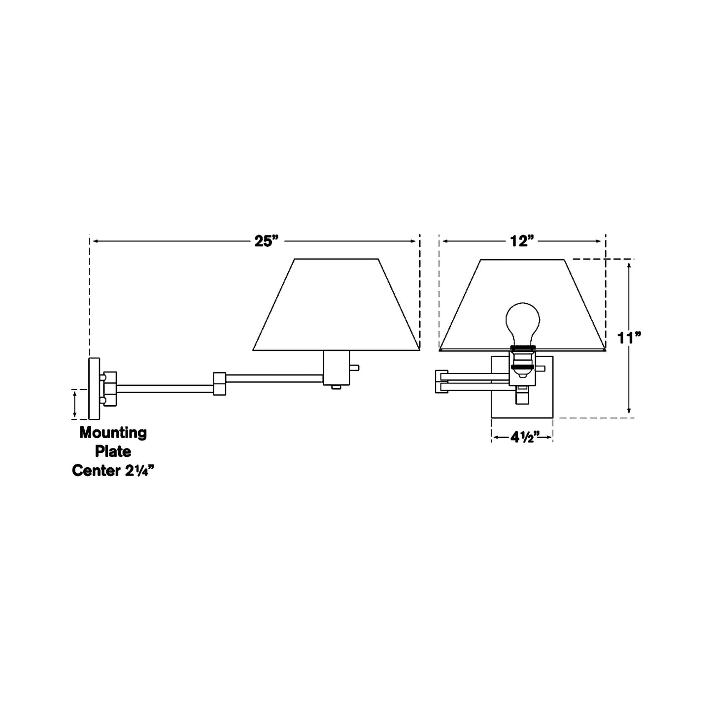 Classic Swing Arm Wall Light - line drawing.