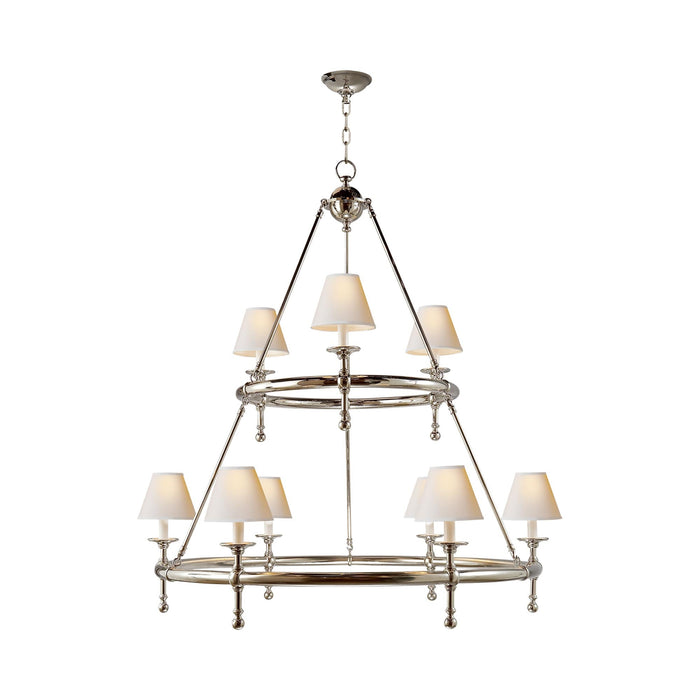 Classic Two-Tier Ring Chandelier in Polished Nickel.