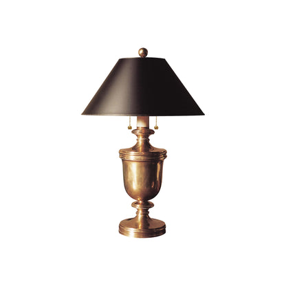 Classical Urn Form Table Lamp in Antique-Burnished Brass/Black.