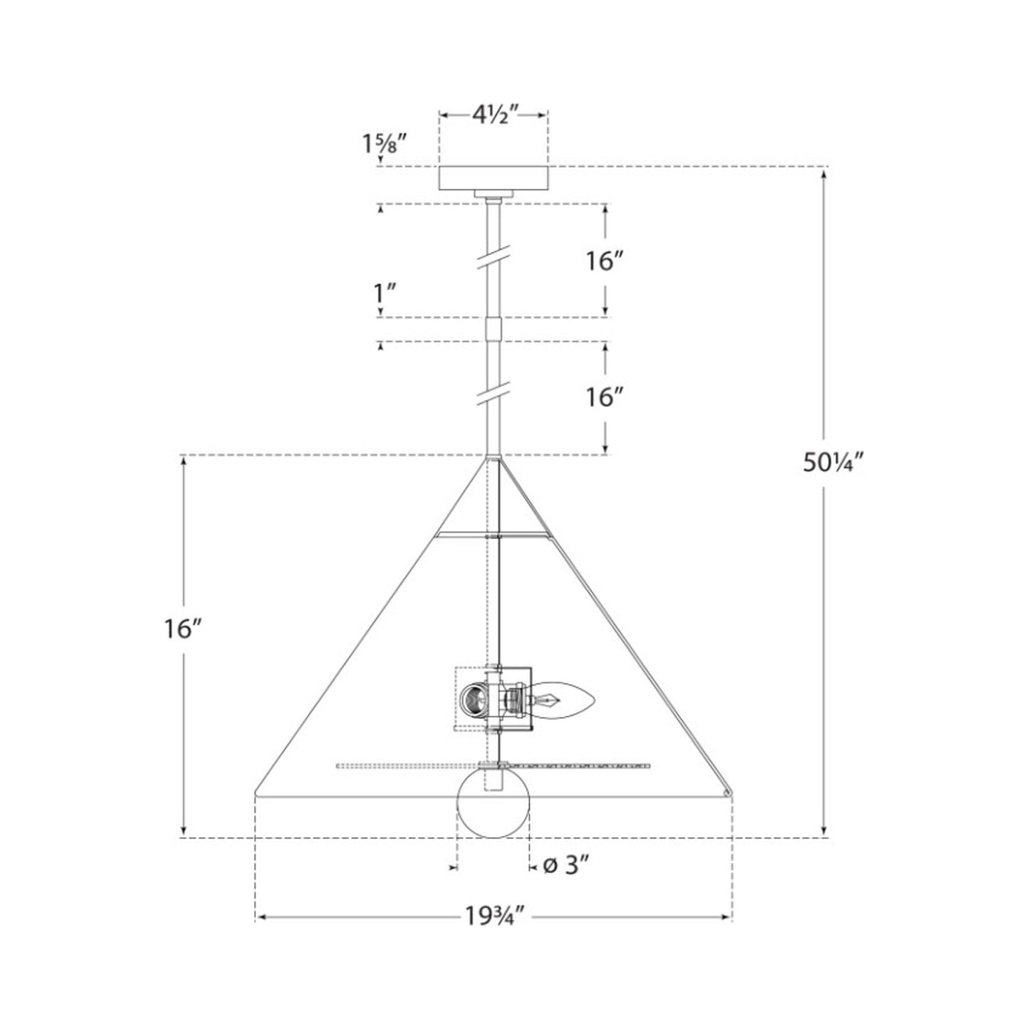 Cleo Pendant Light - line drawing.