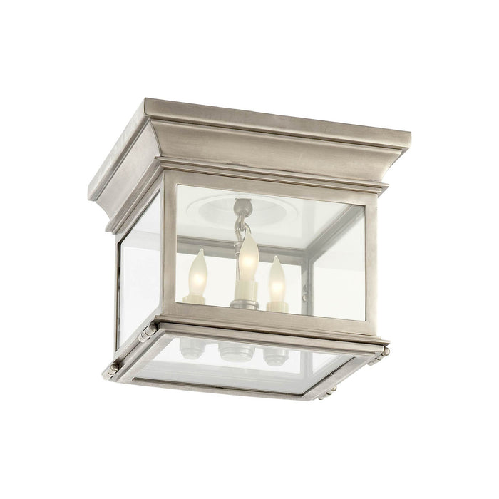 Club Square Flush Mount Ceiling Light in Antique Nickel/Clear Glass (Small).